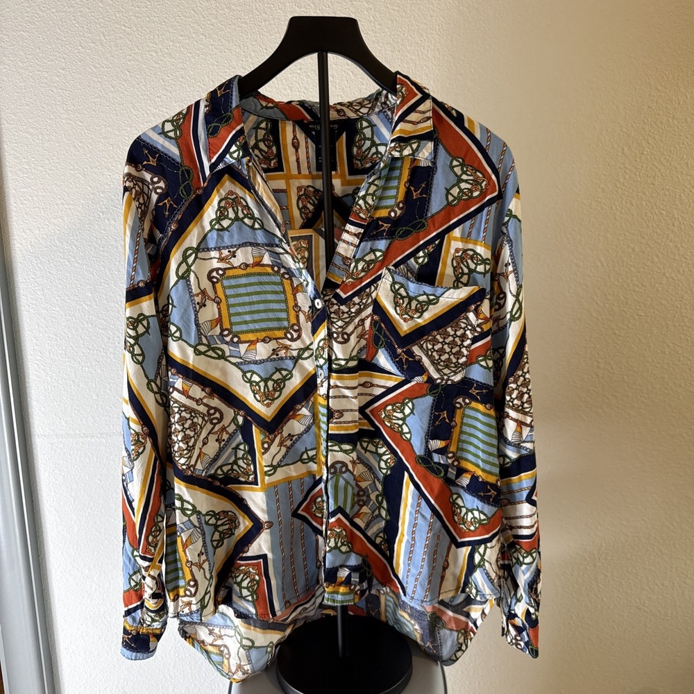 Millenium Women's Button-Down Drop Shoulder Blouse Nautical Print Size XXL